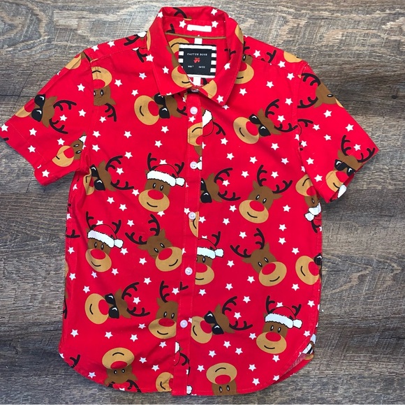 Cactus Boys Christmas Holdiay Reindeer Button Down Kids Size 7 - Picture 3 of 7